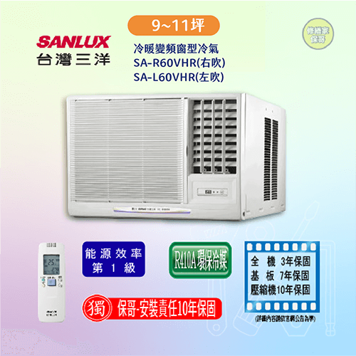 【三洋】冷暖變頻窗型冷氣 SA-R右(L左)60VHR(標準安裝)